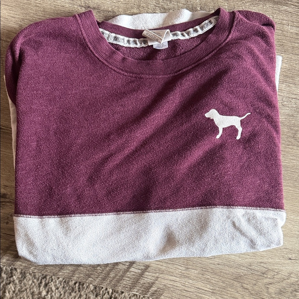 PINK Victoria's Secret Maroon and White Dog Sweatshirt